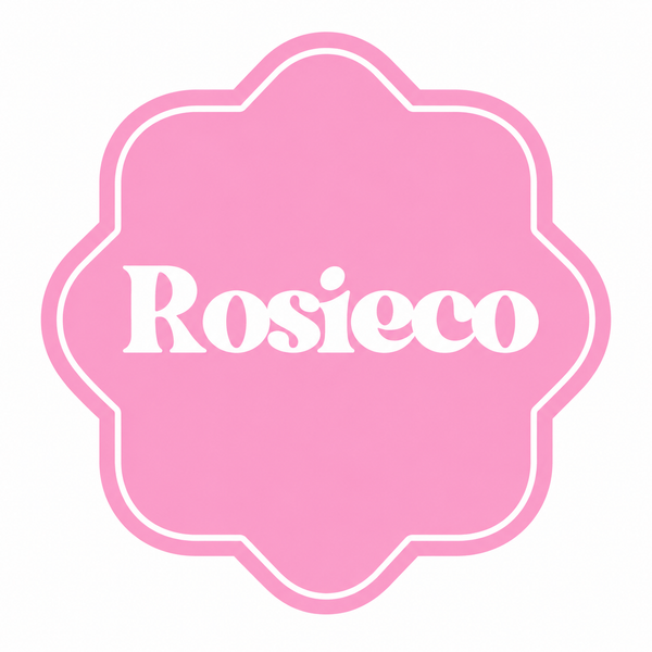 Pink label with 'Rosieco' text on a white background